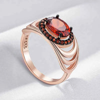 Oval Red Zircon with Ombre Halo Statement Ring