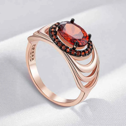 Oval Red Zircon with Ombre Halo Statement Ring
