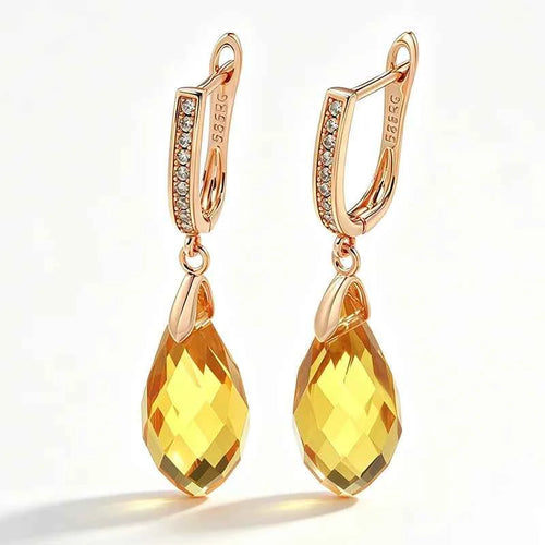 Rose Gold Blue Teardrop Zircon Drop Earrings