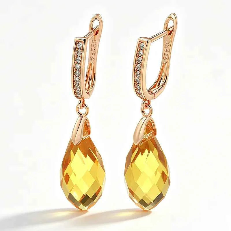 Rose Gold Blue Teardrop Zircon Drop Earrings