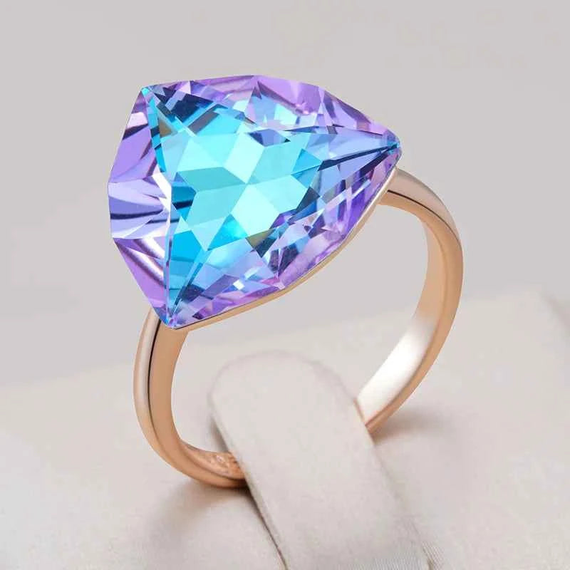 Rose Gold Triangle Colorful Zircon Cocktail Ring