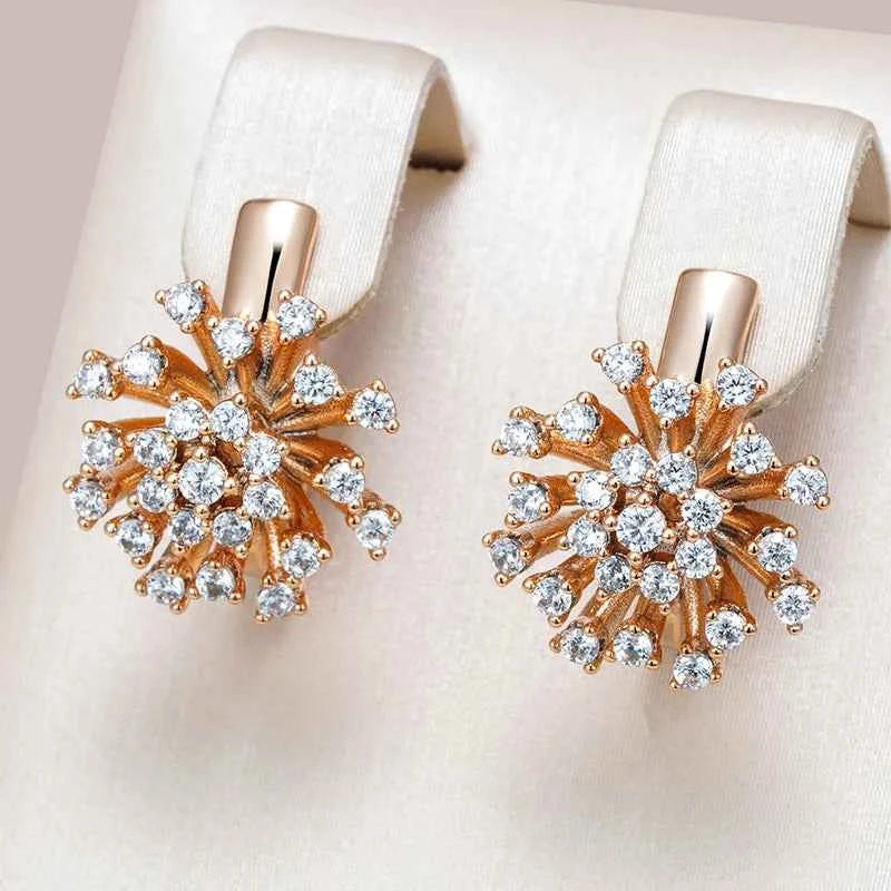 Rose Gold Zircon Firework Flower Drop Earrings