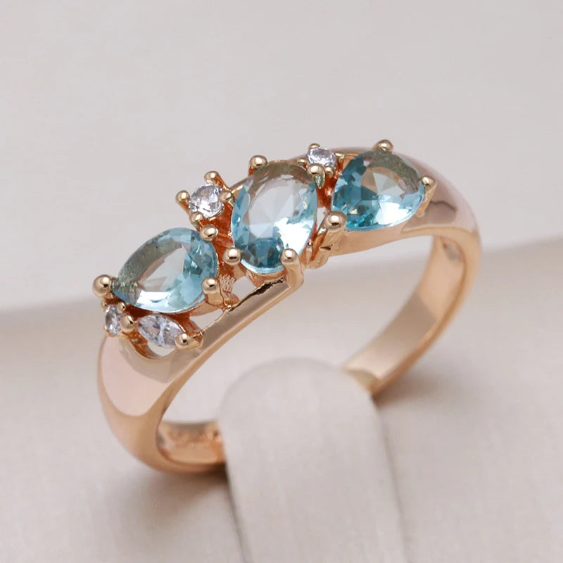 Blue Zircon Trio Rose Gold Statement Ring - SEIYI