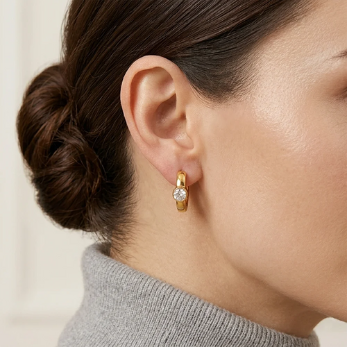 Single Round Crystal Mini Huggie Hoop Earrings - SEIYI