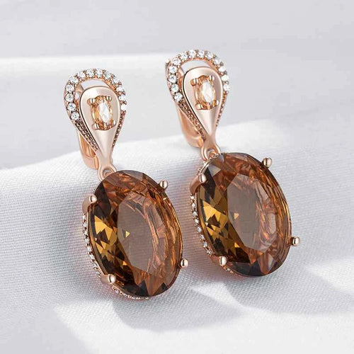 Rose Gold Smoky Topaz-Style Drop Earrings