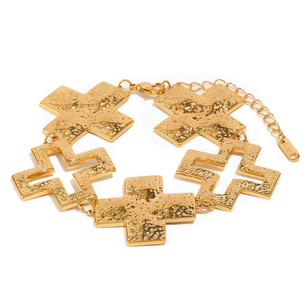 Hammered Cross Zigzag Link Bracelet - SEIYI