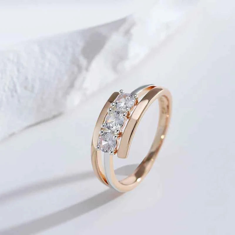 Rose Gold & Silver Tone Three-Stone Zircon Ring