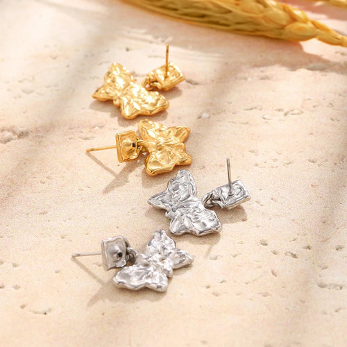 Hammered Butterfly Drop Stud Earrings - SEIYI