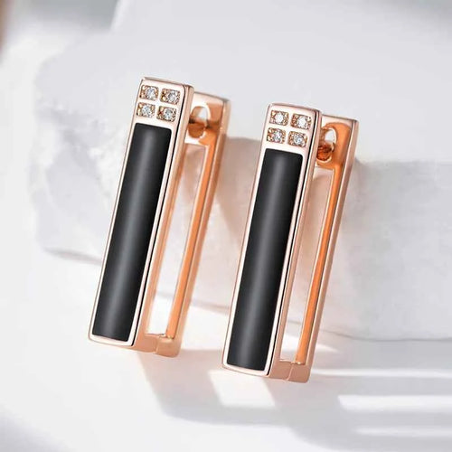 Rose Gold White Enamel Geometric Drop Earrings