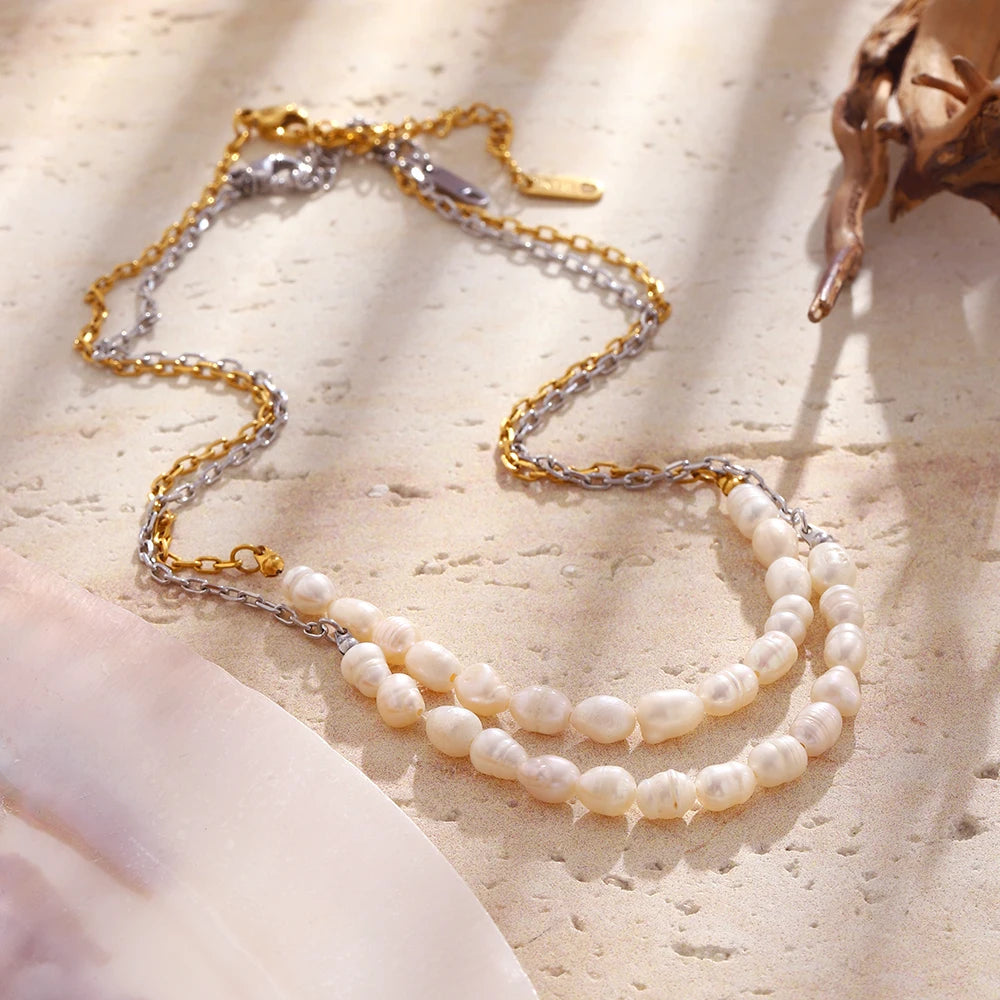 Baroque Pearl Link Choker Necklace - SEIYI