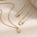 Shell Inlay Zircon Heart Butterfly Pendant Necklace - SEIYI