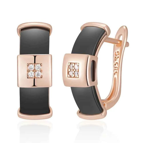 Rose Gold Black Ceramic Zircon Drop Earrings