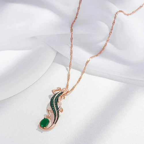 Rose Gold Green Zircon Lizard Pendant Necklace
