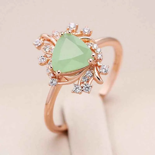 Triangular Green Zircon with Clear Halo Ring