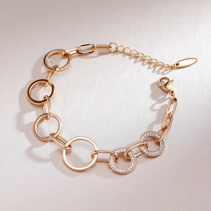 Rose Gold Gemstone Geometry Circles Link Bracelet