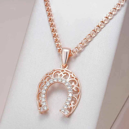 Ornate Horseshoe Zircon Pendant Necklace