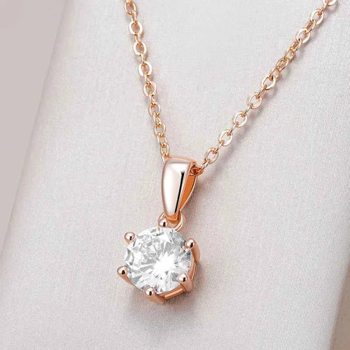 Rose Gold Solitaire Round Zircon Pendant Necklace