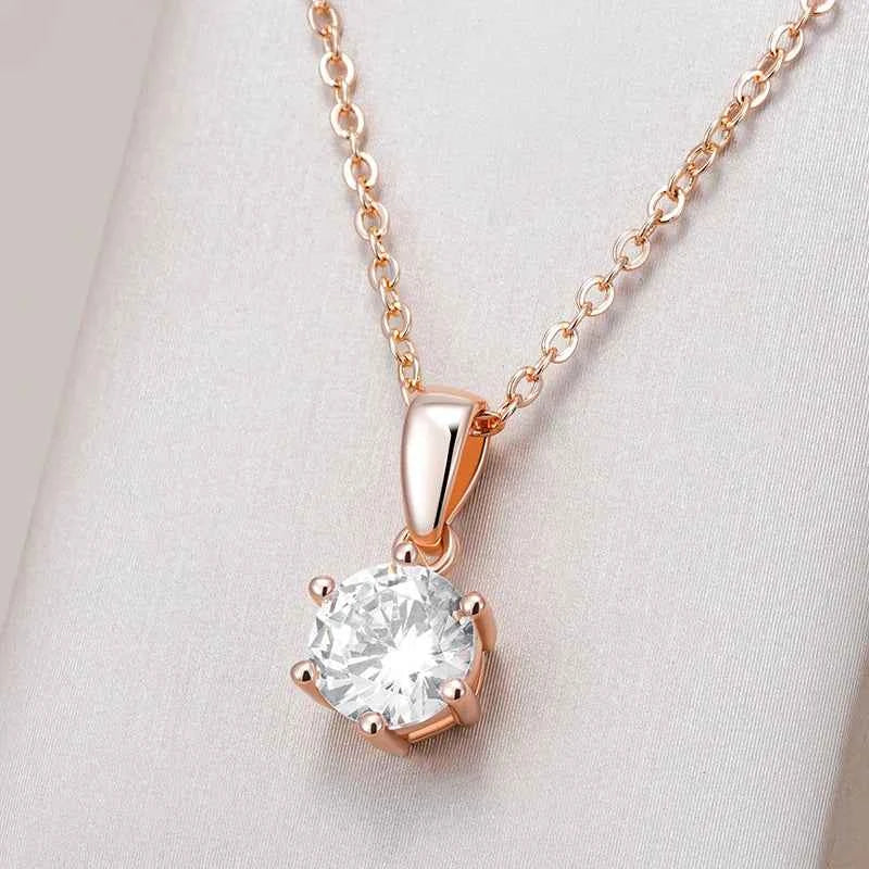 Rose Gold Solitaire Round Zircon Pendant Necklace