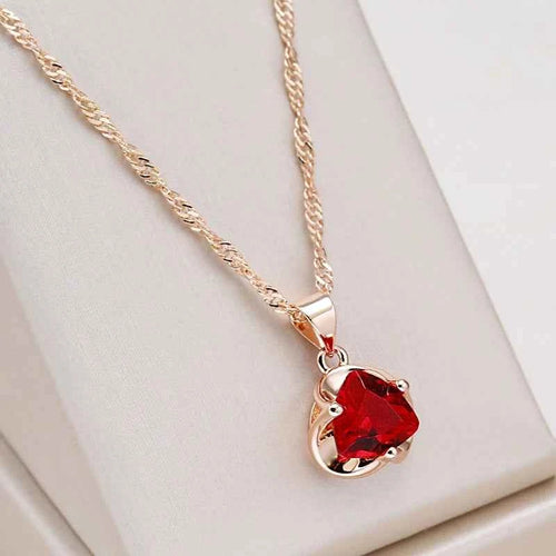 Rose Gold Red Triangle Zircon Pendant Necklace