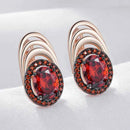 Rose Gold & Black Red Zircon Halo Drop Earrings