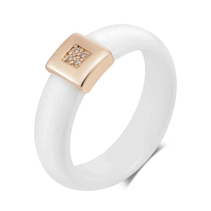 Rose Gold Black Ceramic Zircon Accent Ring