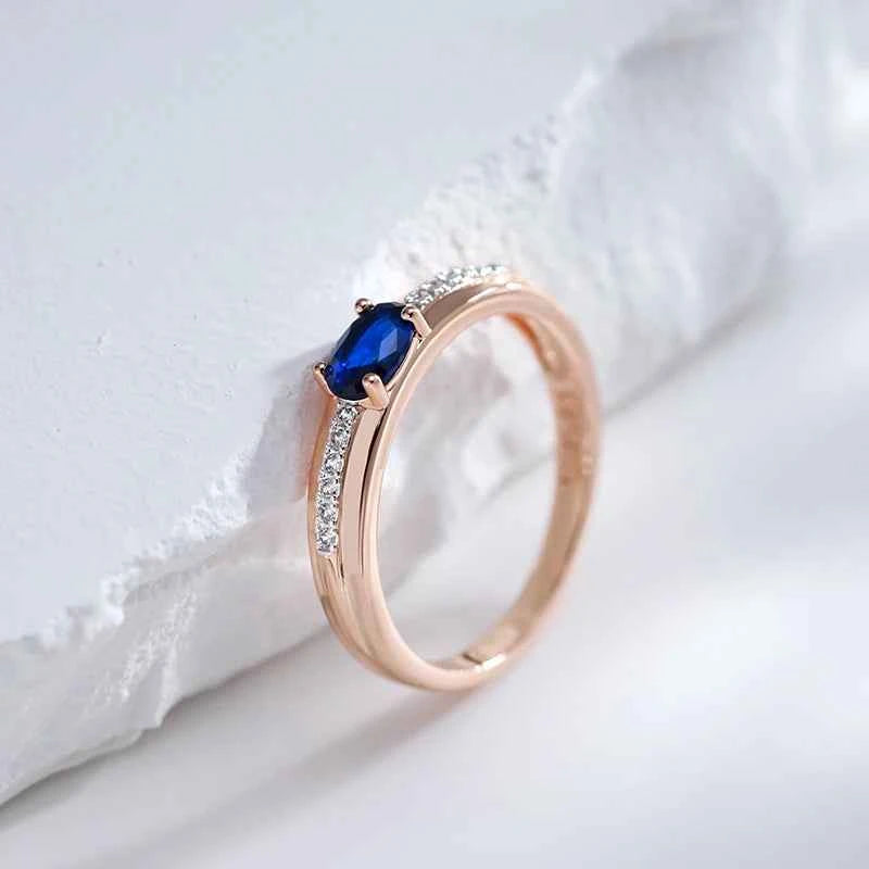 Blue Zircon Solitaire Rose Gold Promise Ring