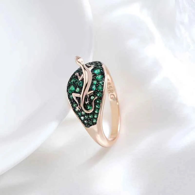 Rose Gold Green Zircon Lizard Cocktail Ring