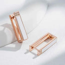 Rose Gold White Enamel Geometric Drop Earrings