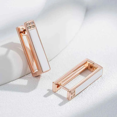 Rose Gold White Enamel Geometric Drop Earrings