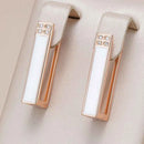 Rose Gold White Enamel Geometric Drop Earrings