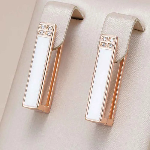 Rose Gold White Enamel Geometric Drop Earrings