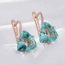 Rose Gold Light Blue Triangle Zircon Drop Earrings