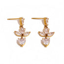 Floral Heart Crystal Drop Earrings - SEIYI