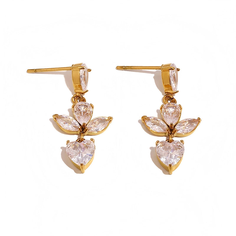 Floral Heart Crystal Drop Earrings - SEIYI