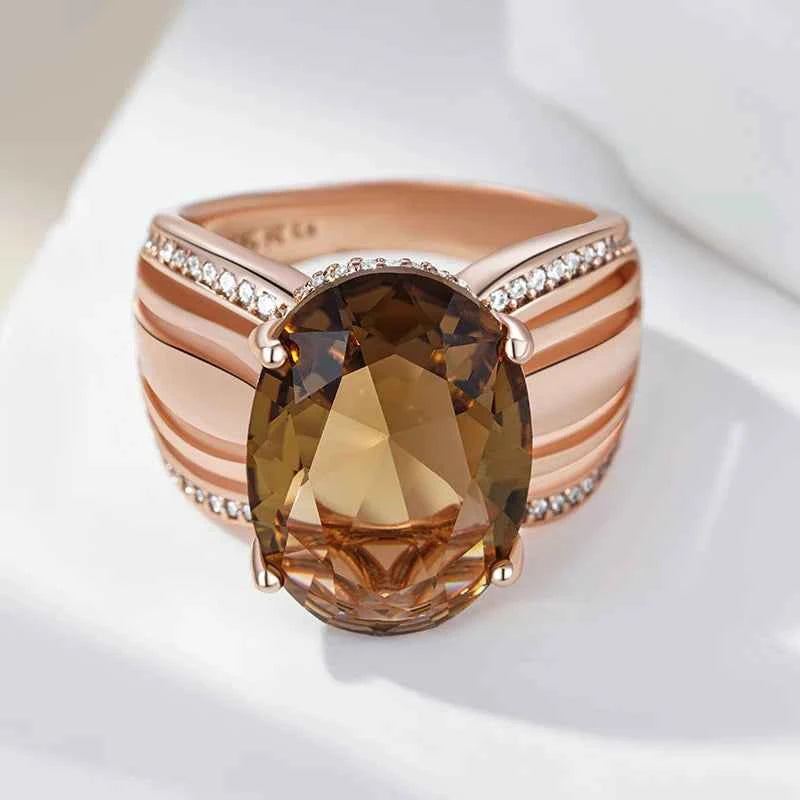 Rose Gold Smoky Brown Zircon Statement Ring