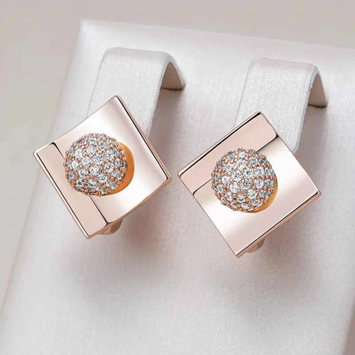 Rose Gold Diamond-Shaped Zircon Drop Earrings