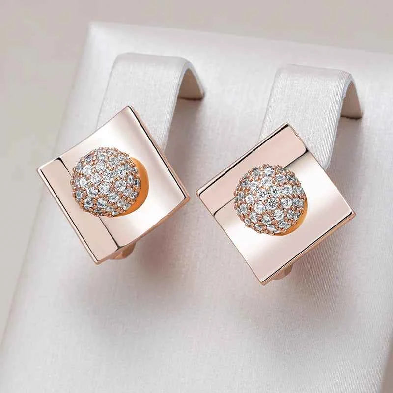 Rose Gold Diamond-Shaped Zircon Drop Earrings