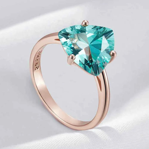 Triangular Green Zircon Solitaire Rose Gold Ring