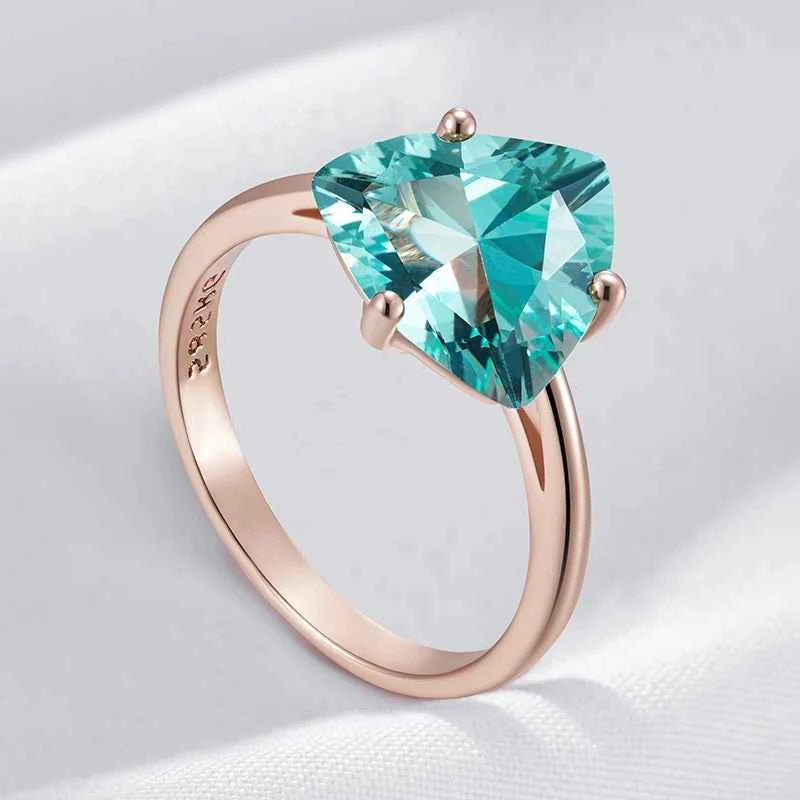 Triangular Green Zircon Solitaire Rose Gold Ring
