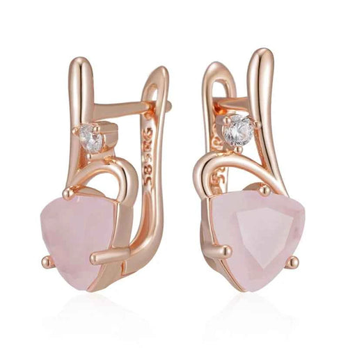 Rose Gold Pink Zircon Heart Drop Earrings