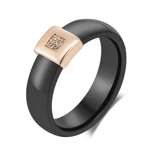 Rose Gold Black Ceramic Zircon Accent Ring