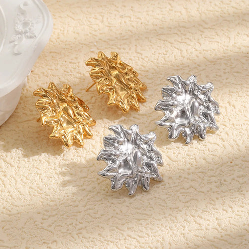 Crinkled Abstract Metal Stud Earrings - SEIYI