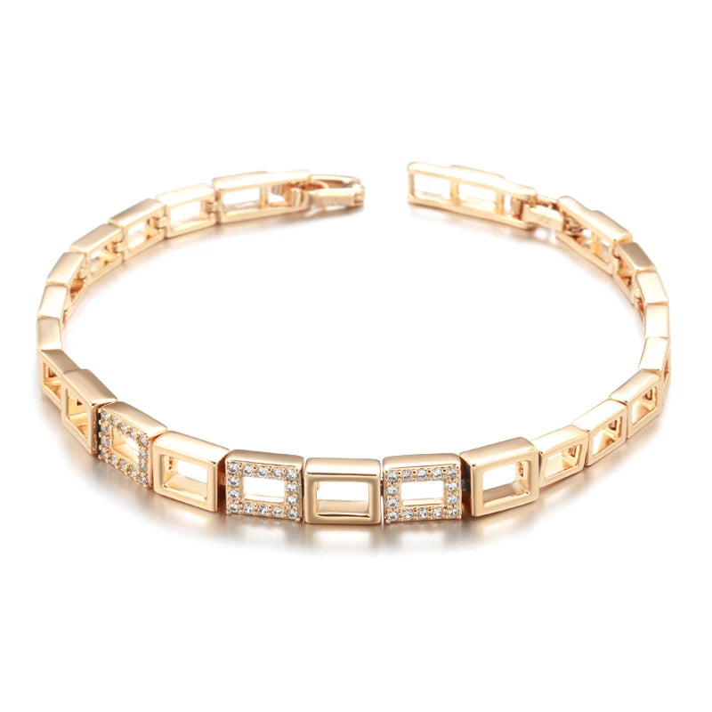 Rose Gold Square Link Zircon Bracelet - SEIYI
