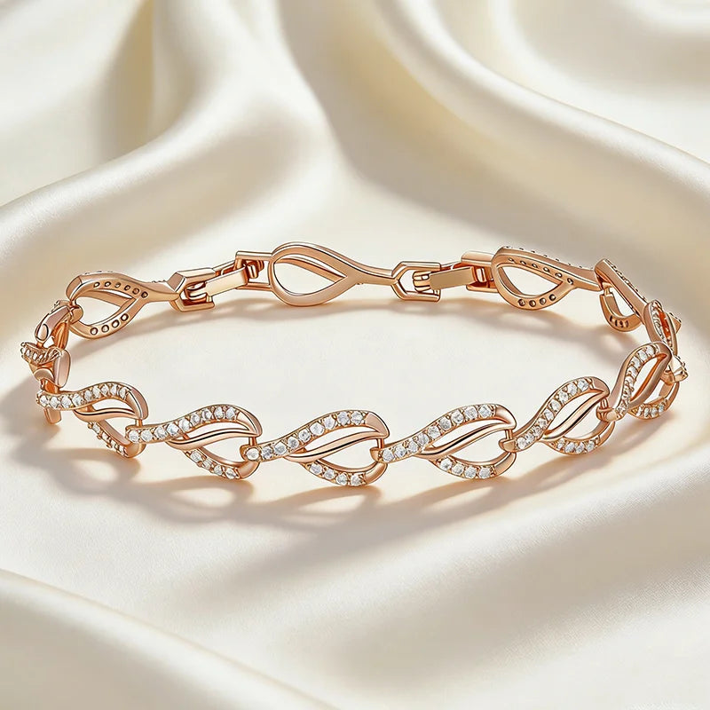 Twisted Leaf Zircon Pavé Bracelet - SEIYI