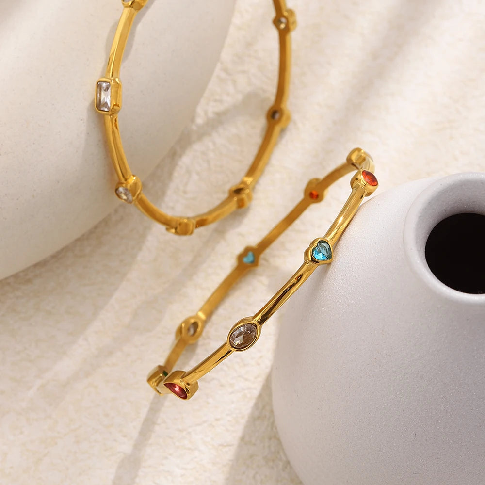 Scattered Oval Zircon Thin Bangle - SEIYI