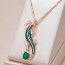 Rose Gold Green Zircon Lizard Pendant Necklace