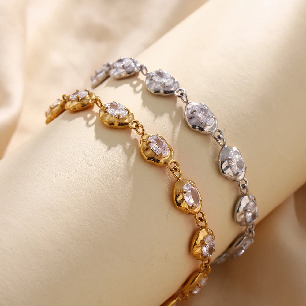 Hammered Link Crystal Bracelet - SEIYI