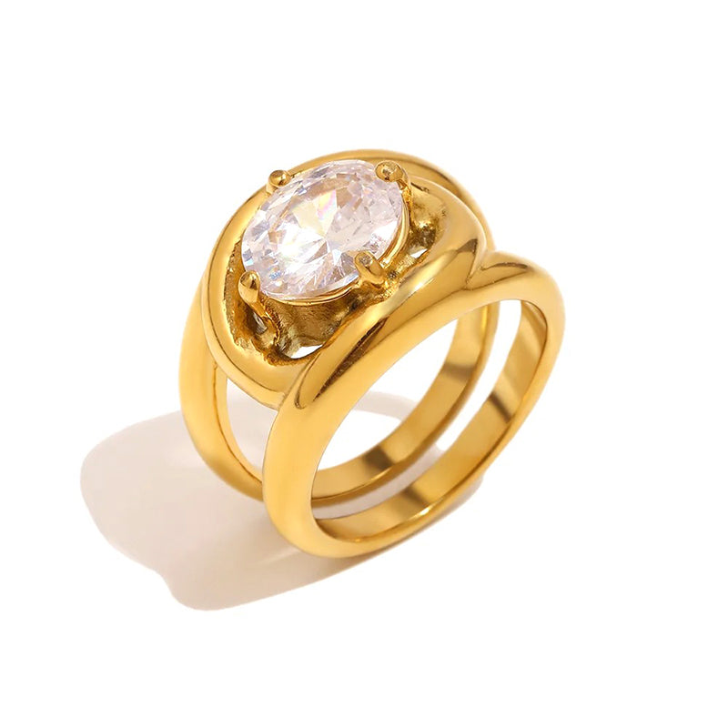 Double Band Oval Crystal Ring - SEIYI