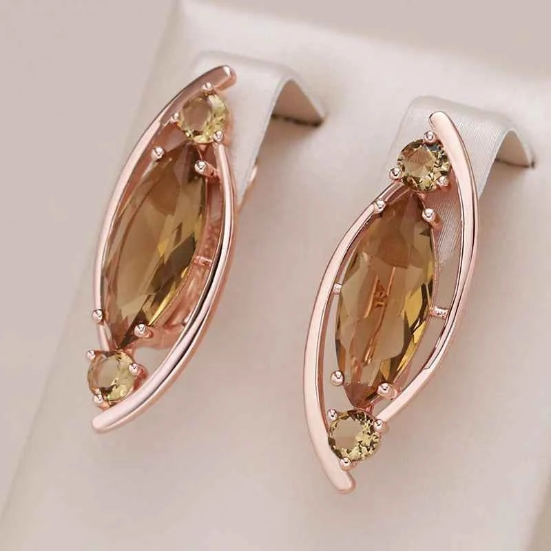 Rose Gold Light Brown Marquise Zircon Drop Earrings