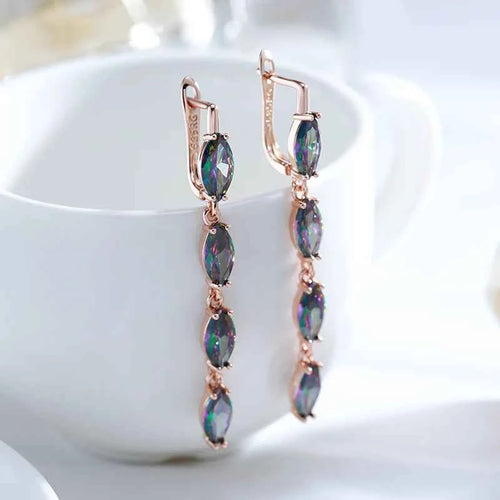 Rose Gold Color-Shifting Zircon Linear Drop Earrings